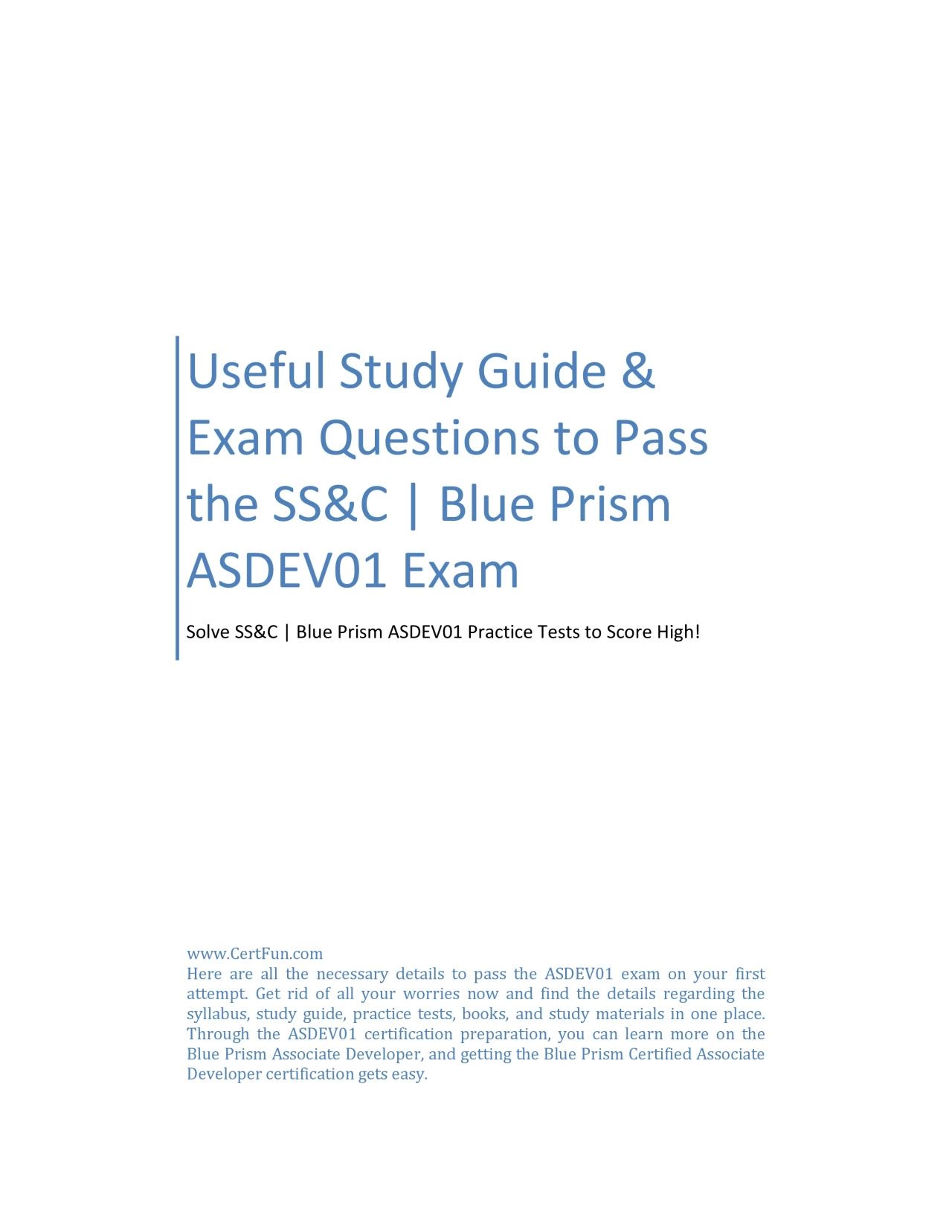 Useful Study Guide & Exam Questions to Pass the SS&C | Blue Prism ASDEV01 Exam