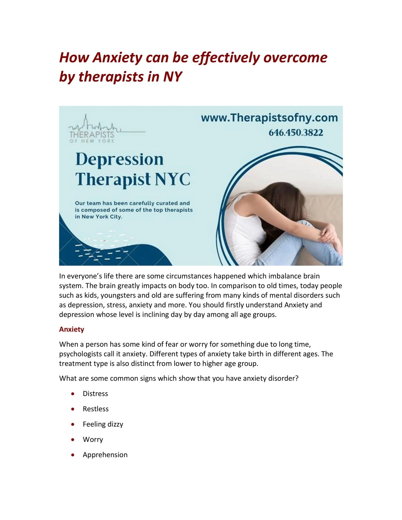 PDF-How Anxiety can be effectively overcome by therapists in NY