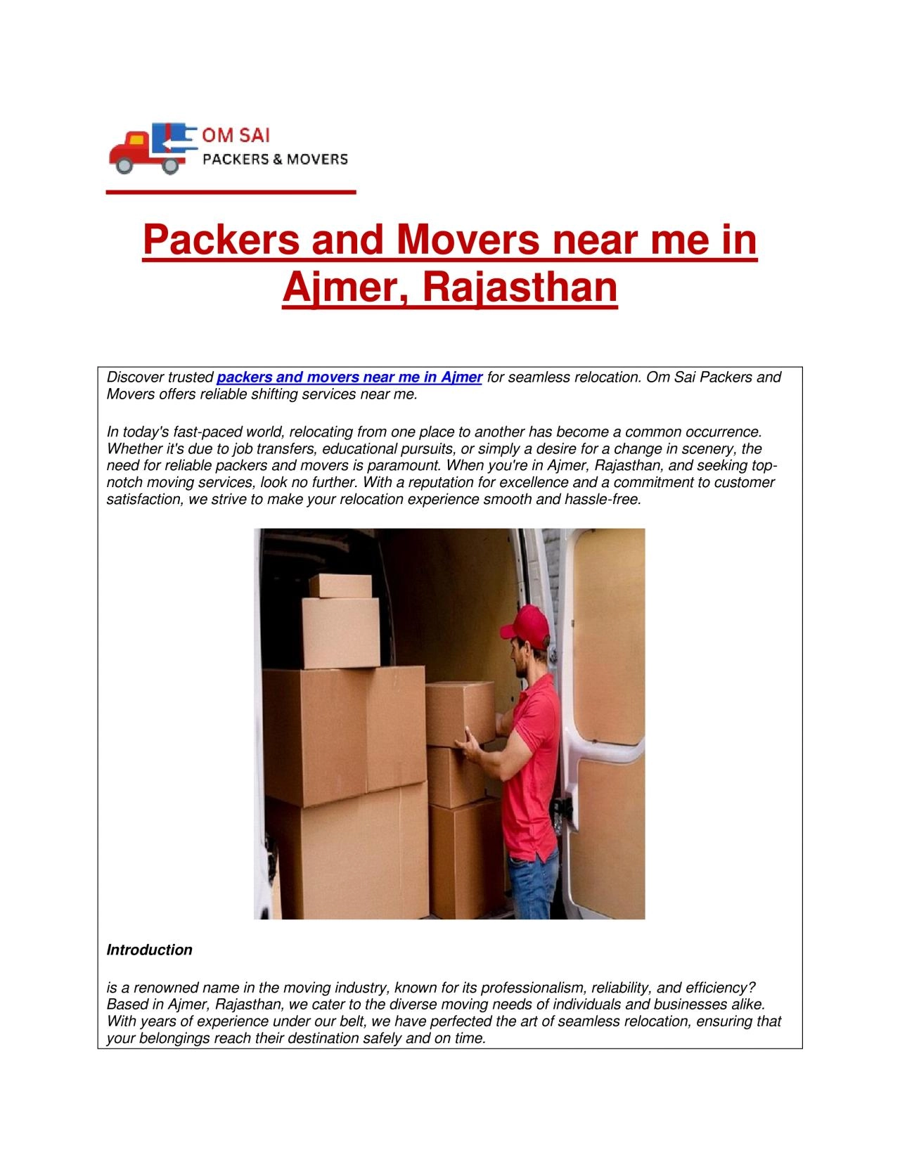 PDF-Packers and Movers near me in Ajmer, Rajasthan