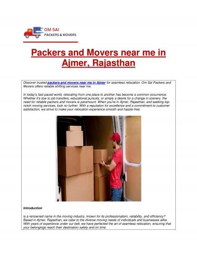 Packers and Movers near me in Ajmer, Rajasthan