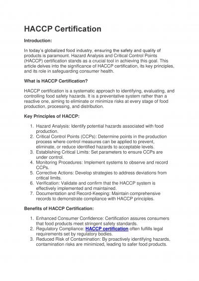 HACCP Certification