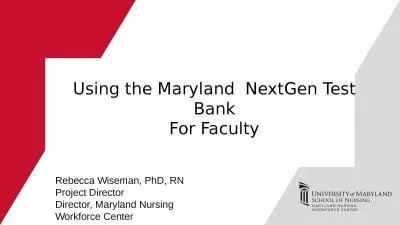 Using the Maryland  NextGen Test Bank