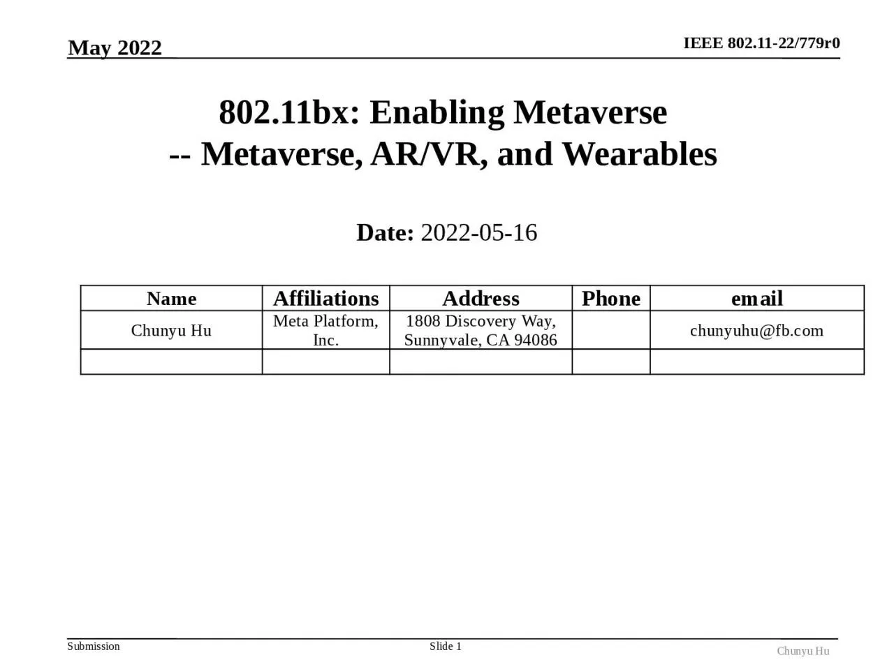 Date:  2022-05-16 802.11bx: Enabling Metaverse