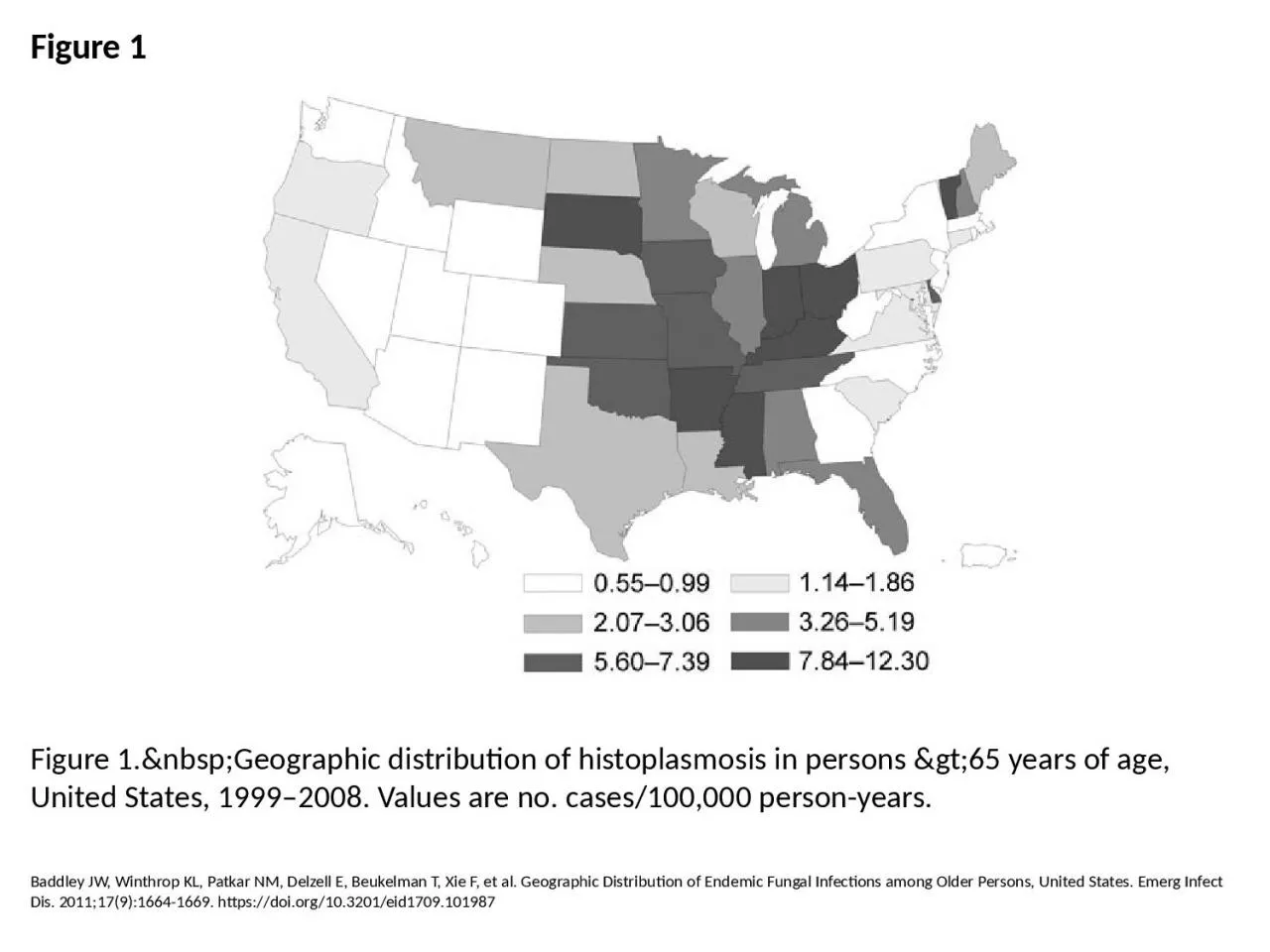 Figure 1 Figure 1.&nbsp;Geographic distribution of histoplasmosis in persons &gt;65