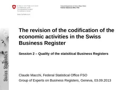 The revision of the codification of the economic activities in the Swiss Business Register