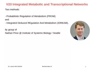 Bioinformatics III 1 V23 Integrated Metabolic and Transcriptional Networks