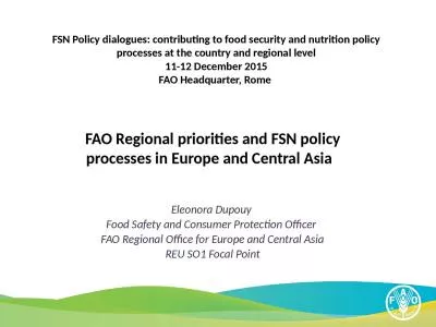 FAO Regional priorities and FSN policy processes in Europe and Central Asia