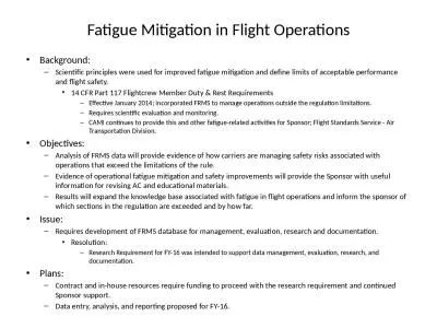Fatigue Mitigation in Flight Operations
