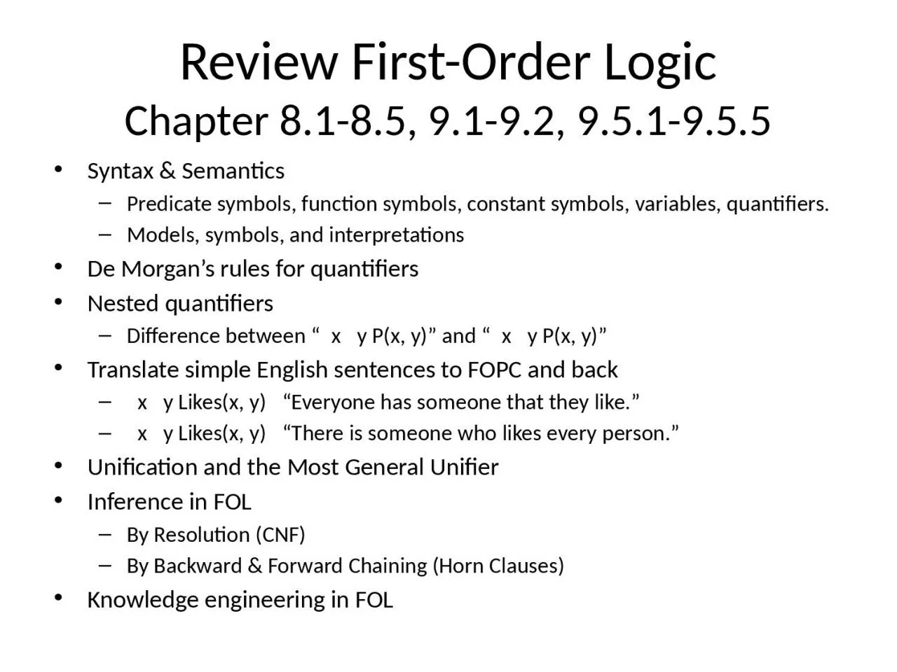 Review First-Order Logic