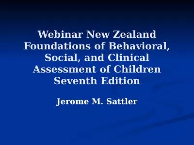 Webinar New Zealand Foundations of Behavioral, Social, and Clinical Assessment of Children