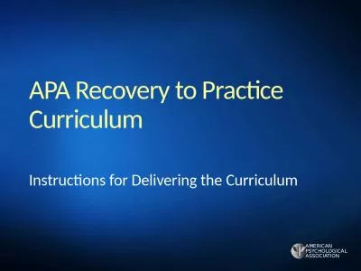 APA Recovery to Practice Curriculum