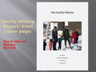 Family History Report: front Cover page: