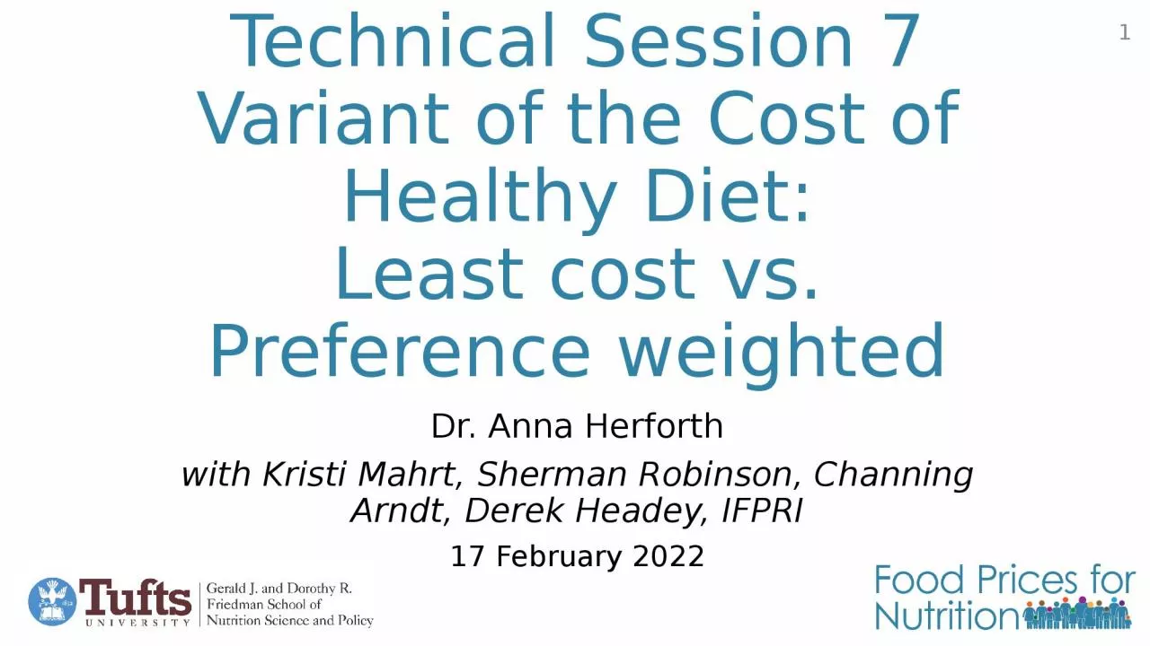 Technical Session 7 Variant of the Cost of Healthy Diet: