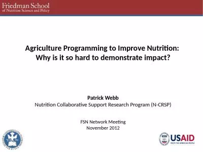 Agriculture Programming to Improve Nutrition: