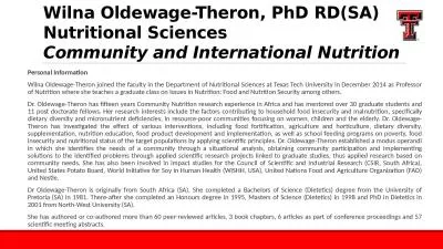 Wilna Oldewage-Theron, PhD RD(SA)