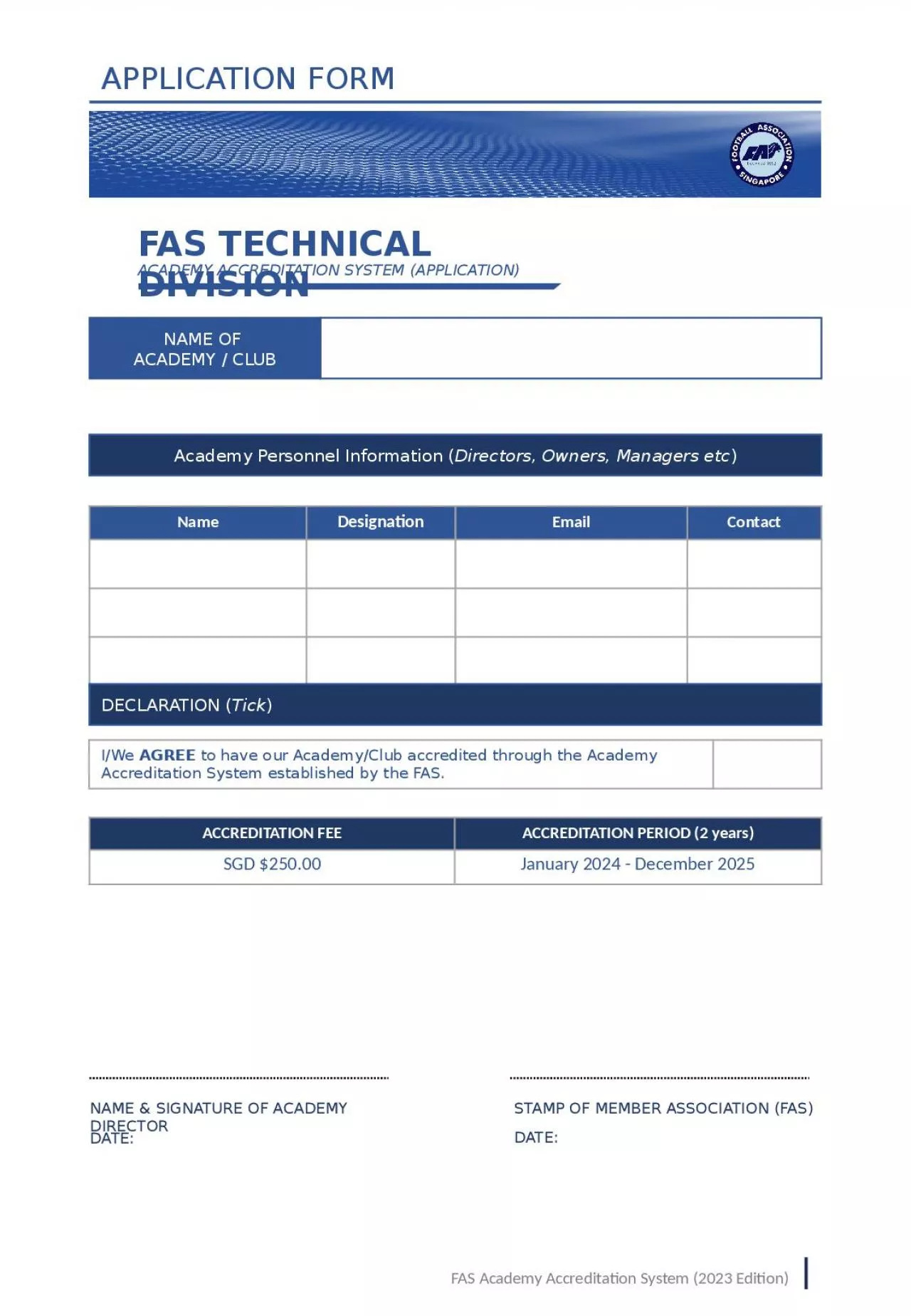 FAS Academy Accreditation System (2023 Edition)