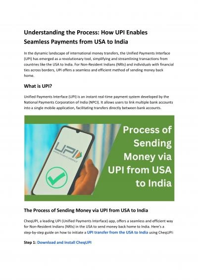 Understanding the Process: How UPI Enables Seamless Payments from USA to India