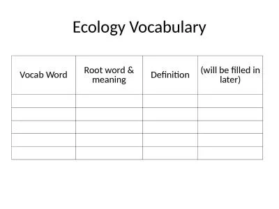 Ecology Vocabulary Vocab Word