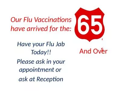 Our Flu Vaccinations have arrived for the: