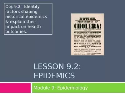 Lesson 9.2: Epidemics Module 9: Epidemiology