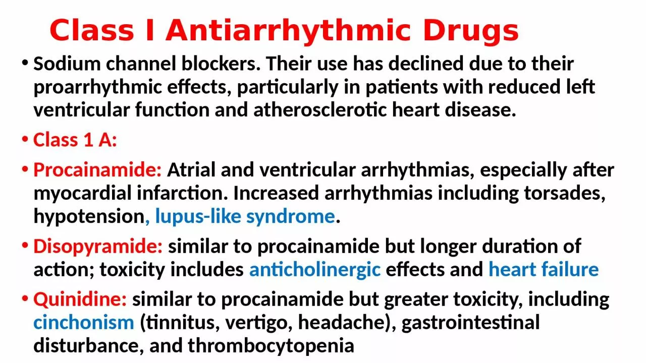 Class I Antiarrhythmic  Drugs