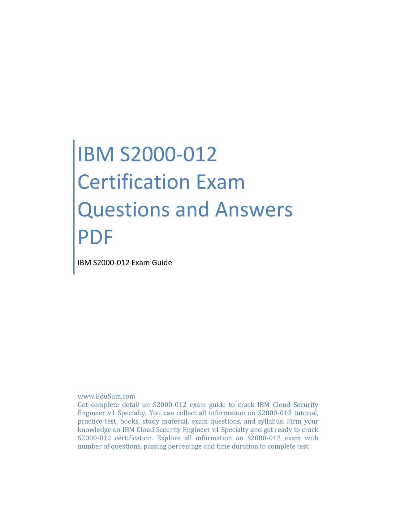 IBM S2000-012 Certification Exam Questions and Answers PDF