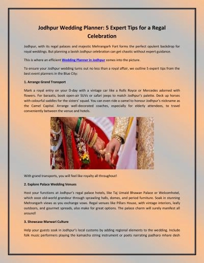 Jodhpur Wedding Planner: 5 Expert Tips for a Regal Celebration