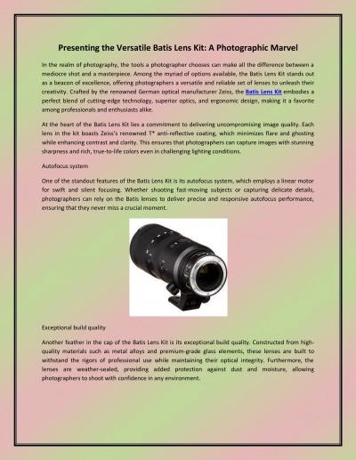 Presenting the Versatile Batis Lens Kit: A Photographic Marvel