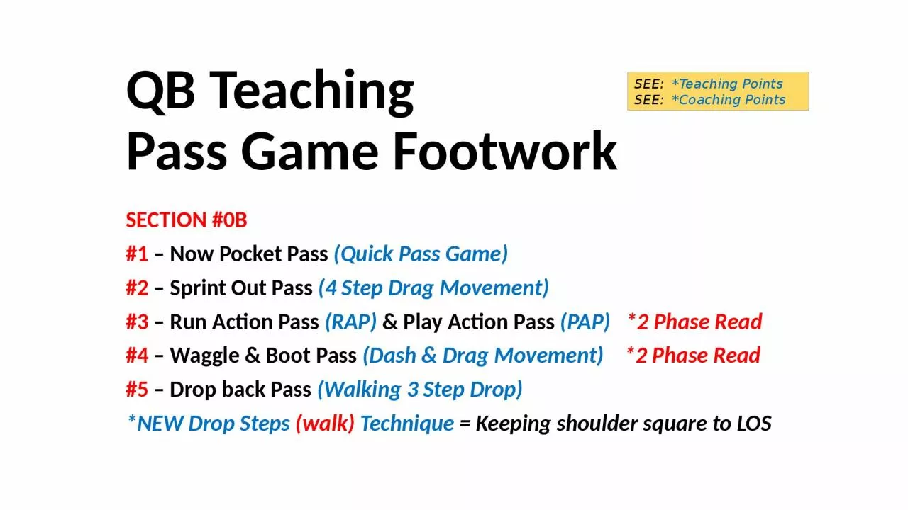 QB Teaching Pass Game Footwork