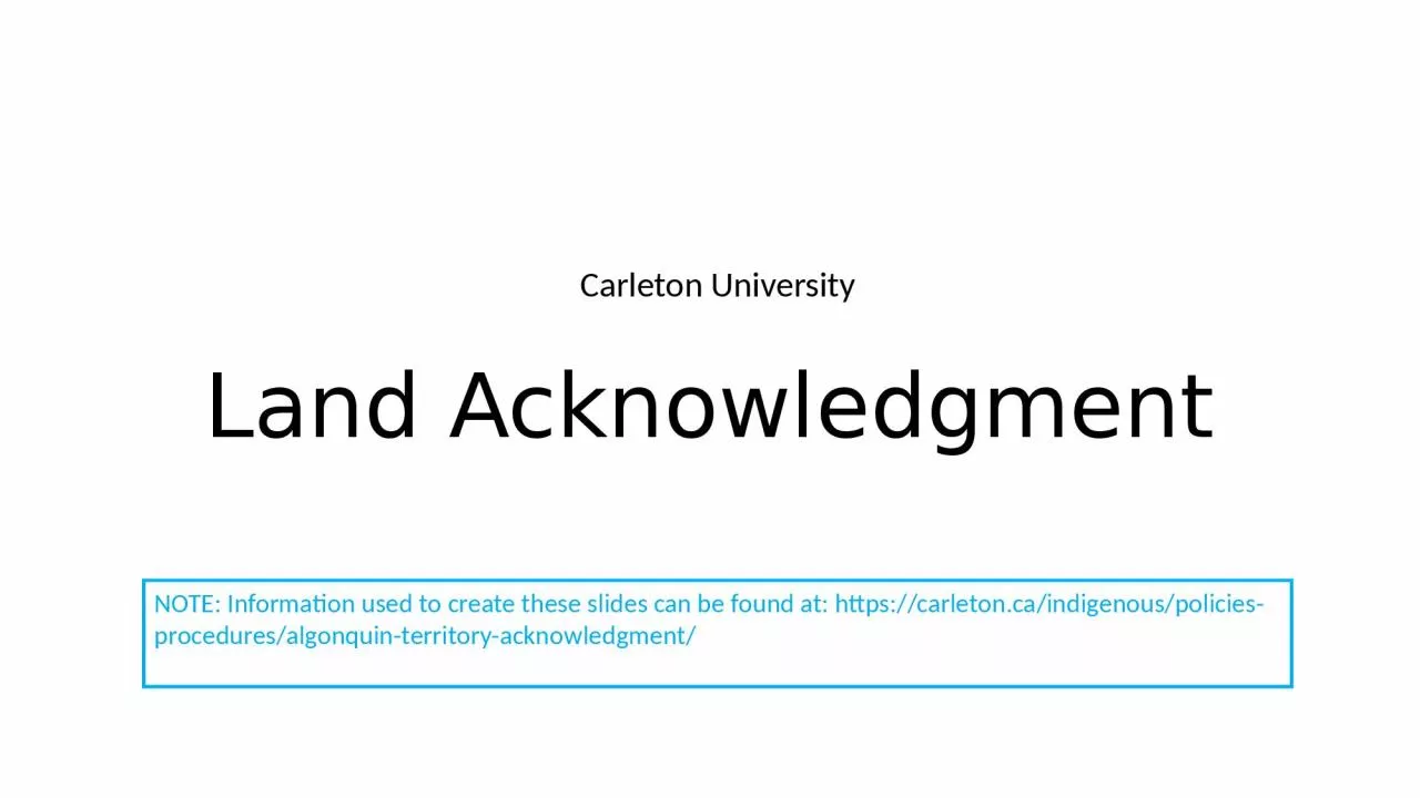 Land Acknowledgment Carleton University