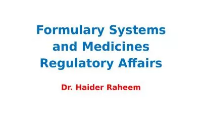 Formulary  Systems and Medicines Regulatory Affairs