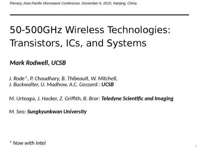50-500GHz Wireless Technologies: Transistors, ICs, and Systems