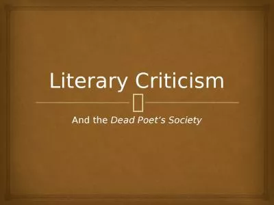 Literary Criticism And the