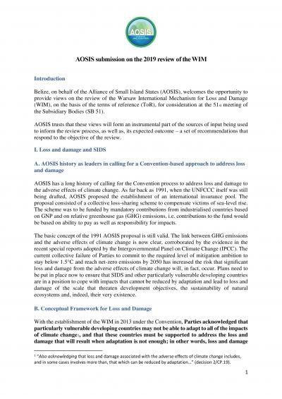 AOSIS submission on the 2019 review of the WIM