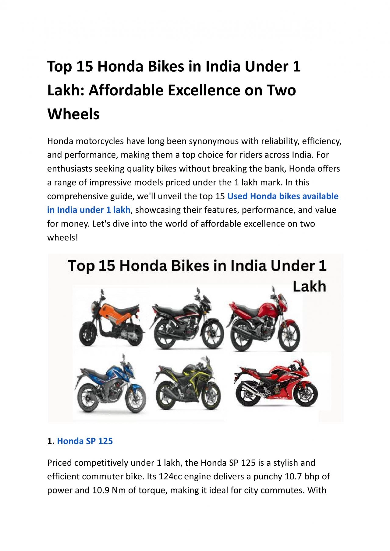 PDF-Top 15 Honda Bikes in India Under 1 Lakh