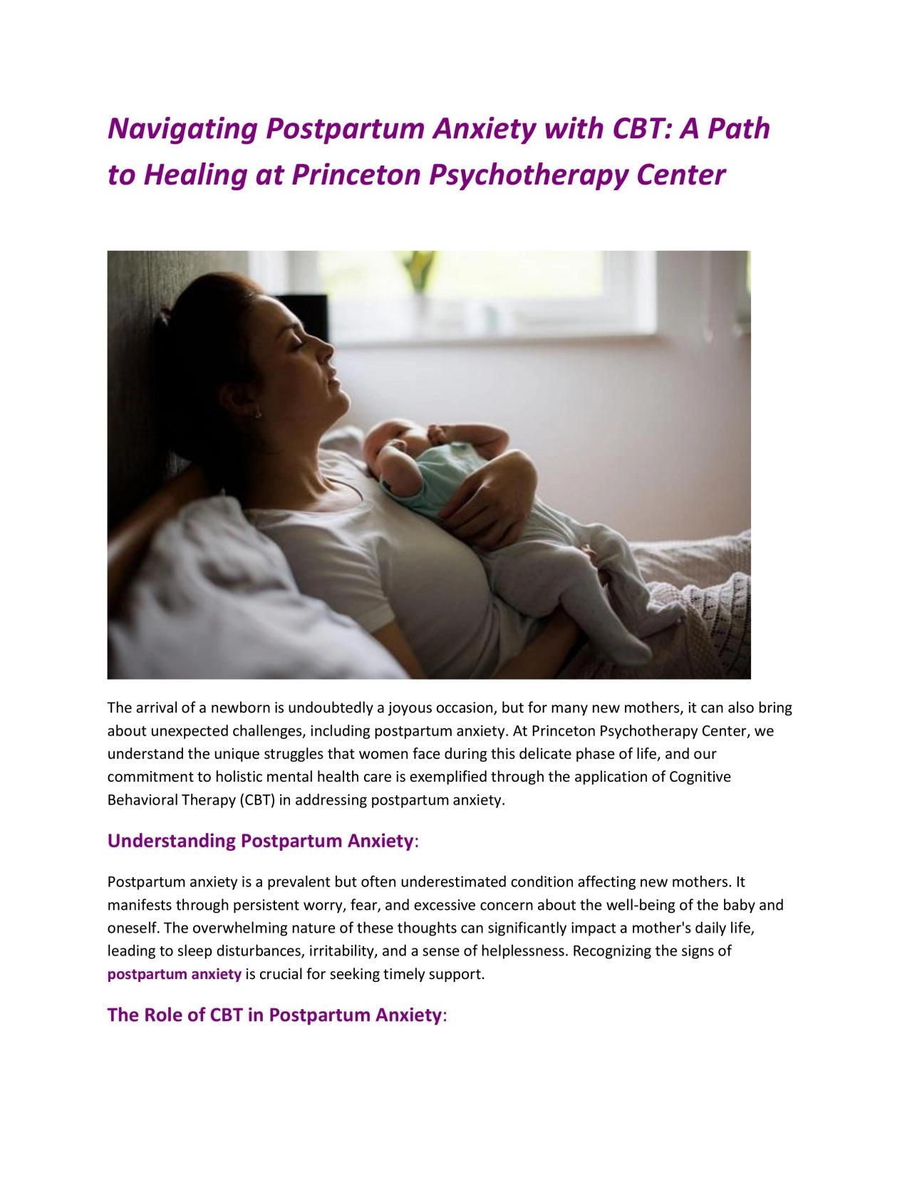 PDF-Navigating Postpartum Anxiety with CBT: A Path to Healing at Princeton Psychotherapy Center