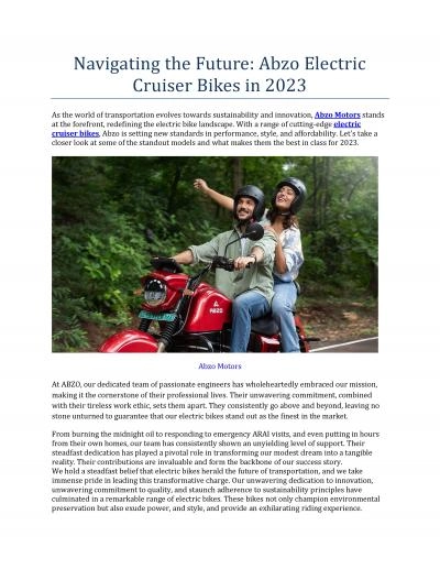 Navigating the Future: Abzo Electric Cruiser Bikes in 2023
