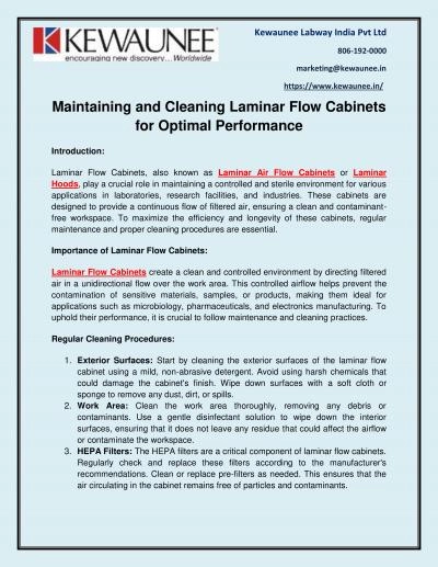 Maintaining and Cleaning Laminar Flow Cabinets for Optimal Performance