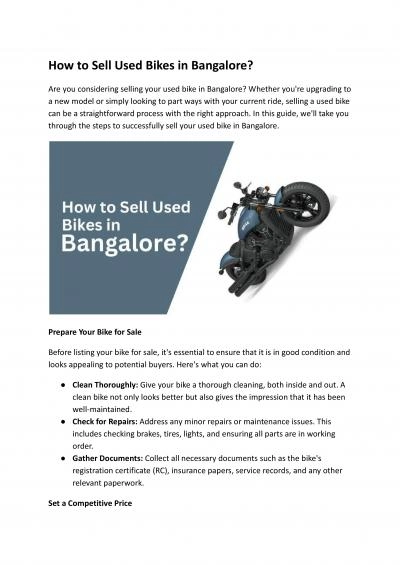 How to Sell Used Bikes in Bangalore?
