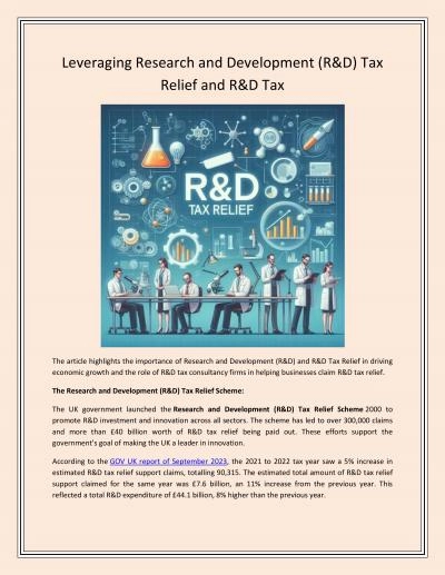 Leveraging Research and Development (R&D) Tax Relief and R&D Tax