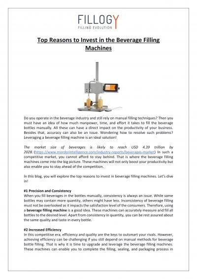 Filling Evolution GmbH - Top Reasons to Invest in the Beverage Filling Machines