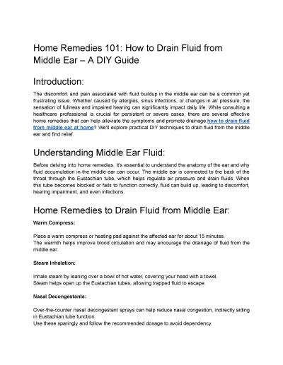 how to drain fluid from middle ear at home