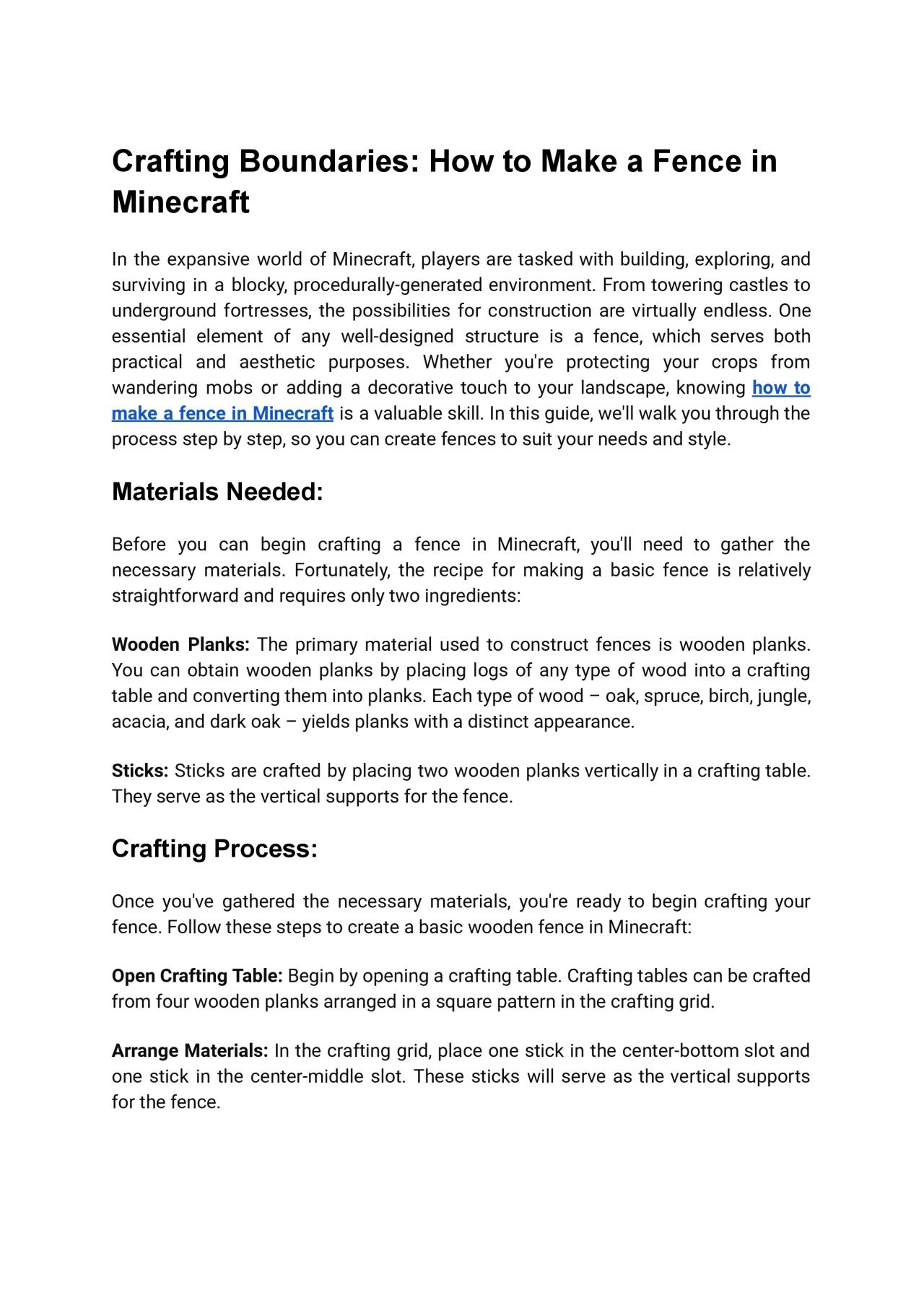 PDF-how to make a fence in Minecraft