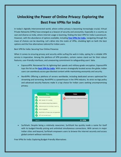 Unlocking the Power of Online Privacy: Exploring the Best Free VPNs for India