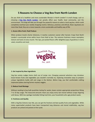 5 Reasons to Choose a Veg Box from North London