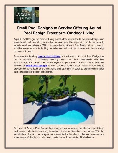 Small Pool Designs to Service Offering Aqua4 Pool Design Transform Outdoor Living