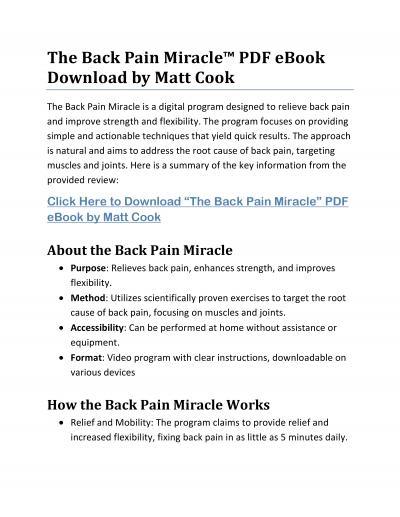 The Back Pain Miracle™ eBook Download PDF by Matt Cook