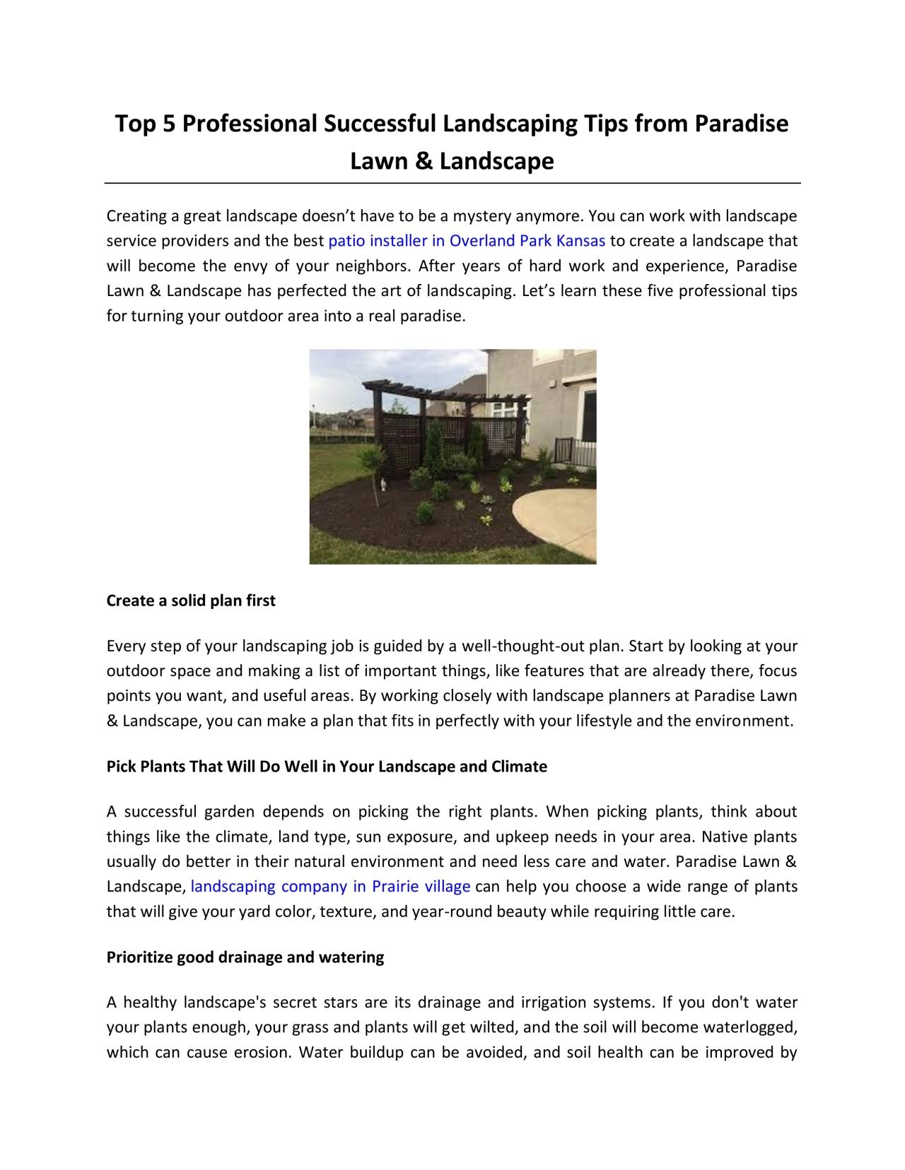 PDF-Top 5 Professional Successful Landscaping Tips from Paradise Lawn & Landscape