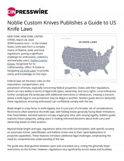 Noblie Custom Knives Publishes a Guide to US Knife Laws