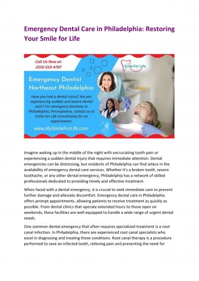Emergency Dental Care in Philadelphia: Restoring Your Smile for Life